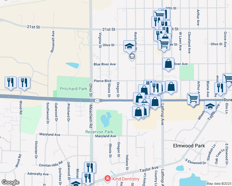 map of restaurants, bars, coffee shops, grocery stores, and more near 2836 Oregon Street in Mount Pleasant