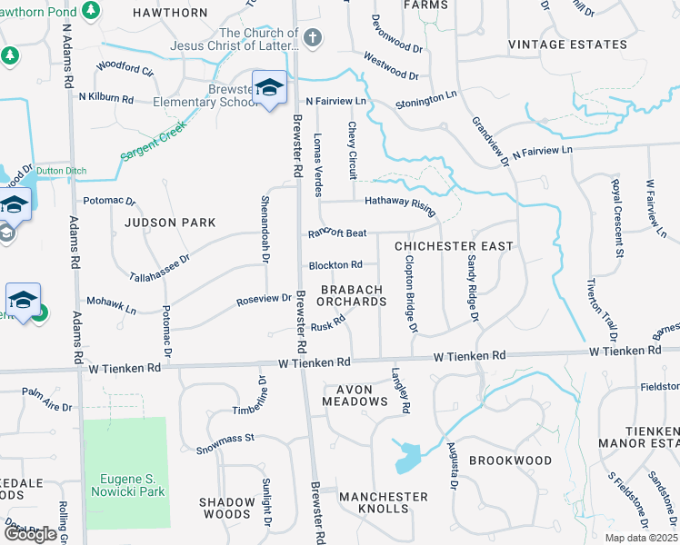map of restaurants, bars, coffee shops, grocery stores, and more near 2373 Blockton Road in Rochester Hills