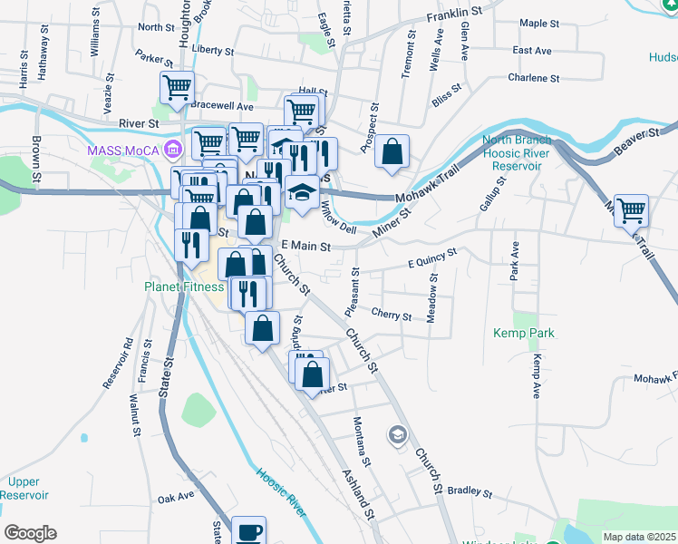 map of restaurants, bars, coffee shops, grocery stores, and more near 41 Arnold Place in North Adams