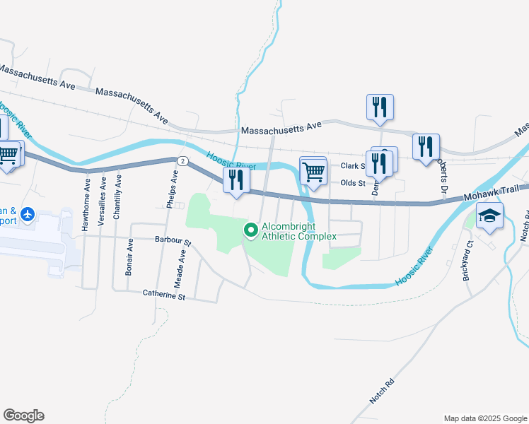 map of restaurants, bars, coffee shops, grocery stores, and more near 128 Protection Avenue in North Adams