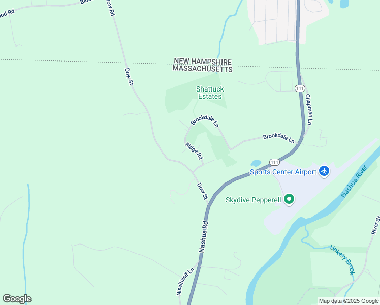 map of restaurants, bars, coffee shops, grocery stores, and more near 4 Ridge Road in Pepperell
