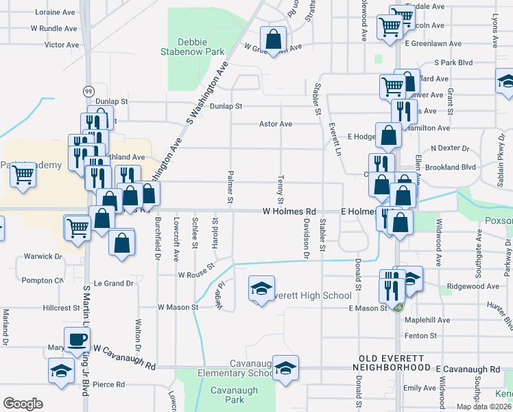 map of restaurants, bars, coffee shops, grocery stores, and more near 326 West Holmes Road in Lansing