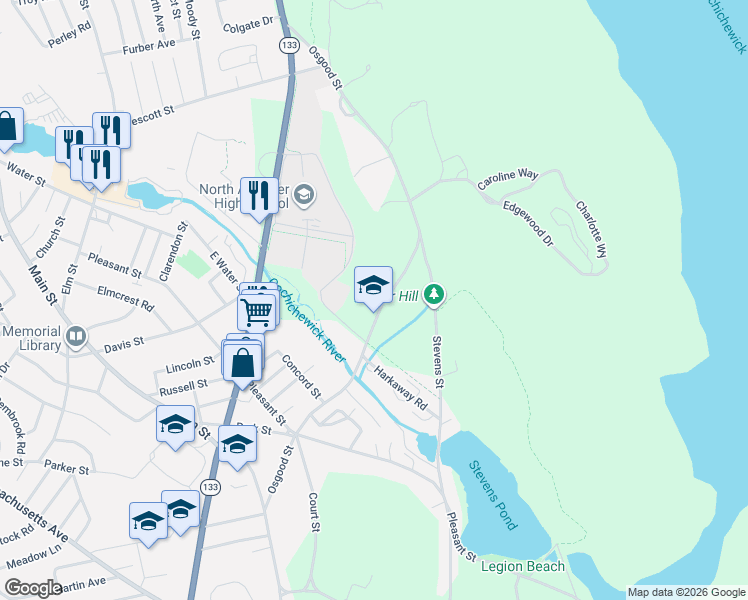 map of restaurants, bars, coffee shops, grocery stores, and more near 440 Osgood Street in North Andover