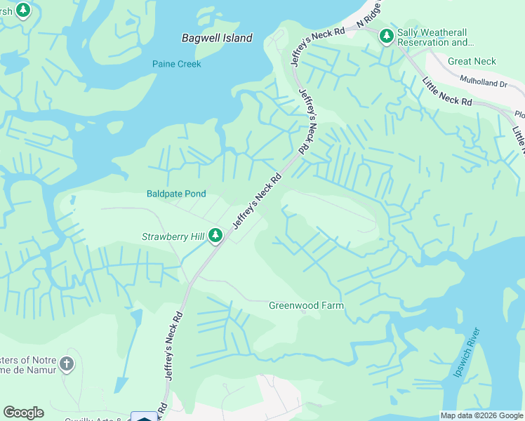 map of restaurants, bars, coffee shops, grocery stores, and more near 10 Beachview Lane in Ipswich