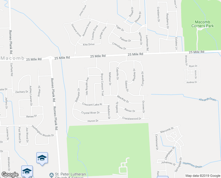 map of restaurants, bars, coffee shops, grocery stores, and more near 54608 Malheur Drive in Macomb