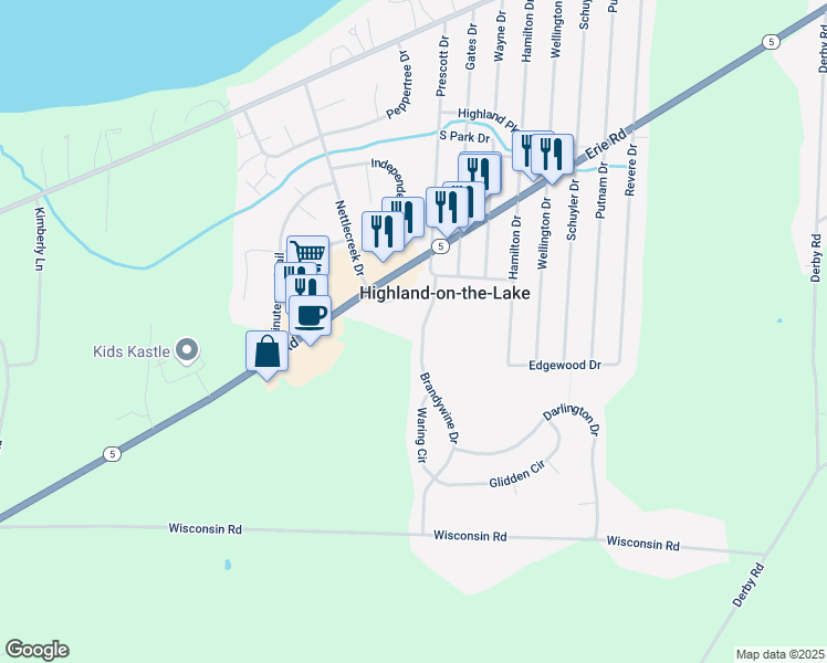 map of restaurants, bars, coffee shops, grocery stores, and more near 6936 Brandywine Drive in Derby