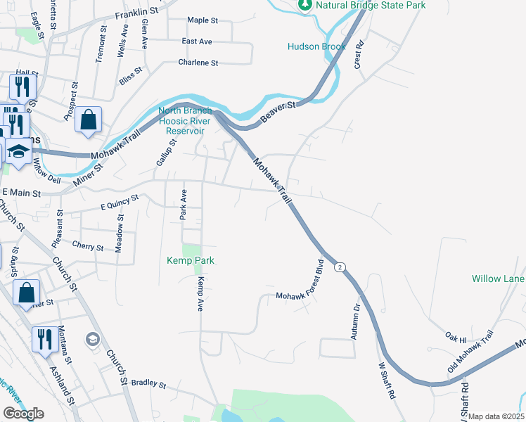 map of restaurants, bars, coffee shops, grocery stores, and more near 2-98 Davis Rd in North Adams