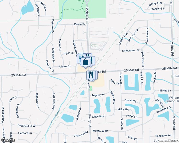 map of restaurants, bars, coffee shops, grocery stores, and more near 415 Macomb Orchard Trail in Shelby Township