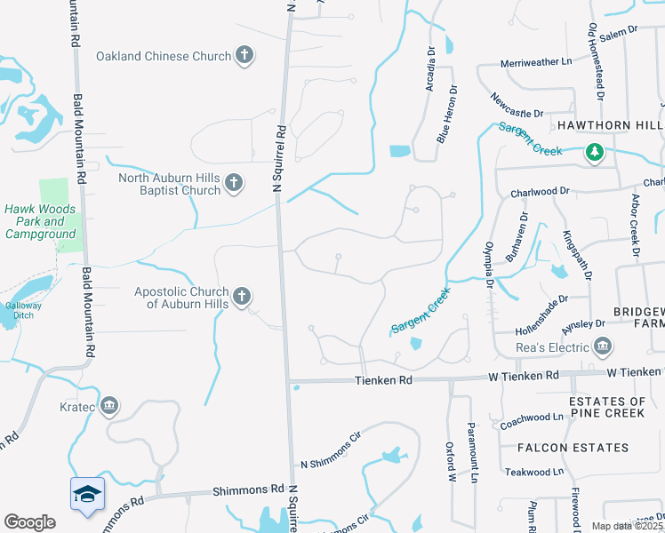 map of restaurants, bars, coffee shops, grocery stores, and more near 3819 Hillsdale Drive in Auburn Hills