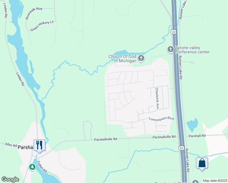 map of restaurants, bars, coffee shops, grocery stores, and more near 9683 Orchard Way in Fenton