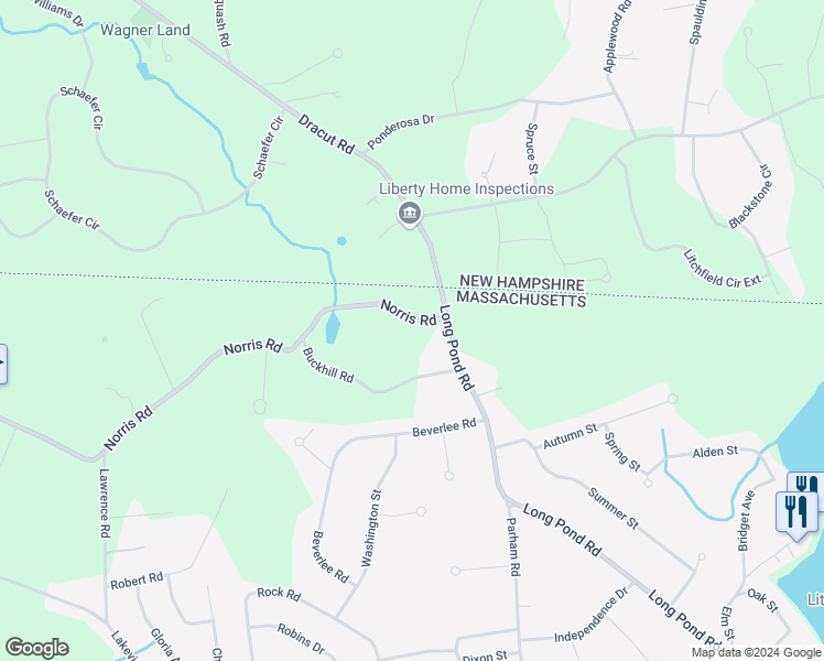 map of restaurants, bars, coffee shops, grocery stores, and more near 139 Norris Road in Tyngsborough