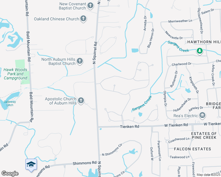 map of restaurants, bars, coffee shops, grocery stores, and more near 3819 Hillsdale Drive in Auburn Hills