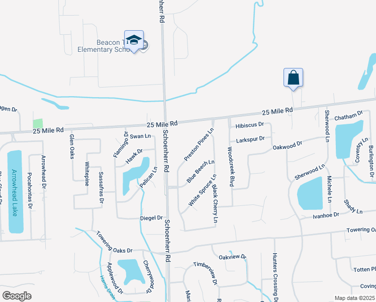 map of restaurants, bars, coffee shops, grocery stores, and more near 54733 Preston Pines Lane in Macomb County