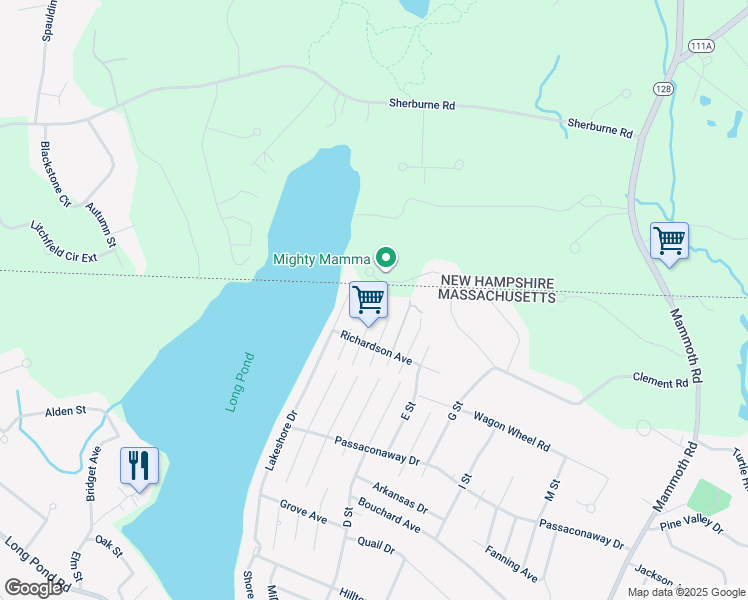 map of restaurants, bars, coffee shops, grocery stores, and more near 52 2nd Street in Dracut