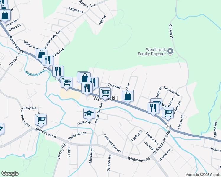 map of restaurants, bars, coffee shops, grocery stores, and more near 8 Rhodes Avenue in Wynantskill