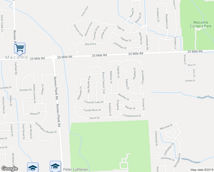 map of restaurants, bars, coffee shops, grocery stores, and more near 54514 Bryce Canyon Trail in Macomb