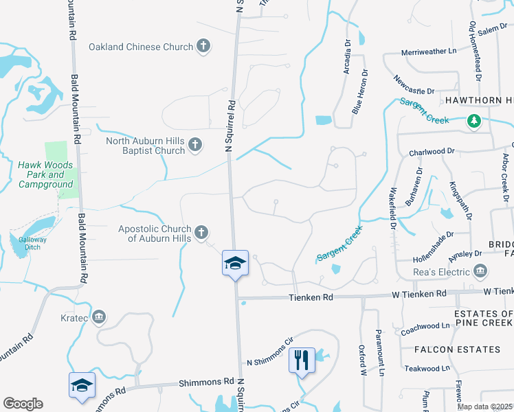 map of restaurants, bars, coffee shops, grocery stores, and more near 3808 Hillsdale Drive in Auburn Hills