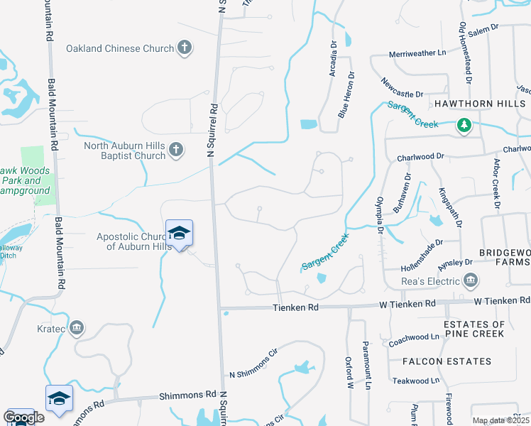 map of restaurants, bars, coffee shops, grocery stores, and more near 3819 Hillsdale Drive in Auburn Hills