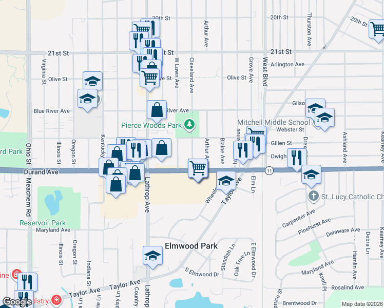 map of restaurants, bars, coffee shops, grocery stores, and more near 2901 Cleveland Avenue in Racine