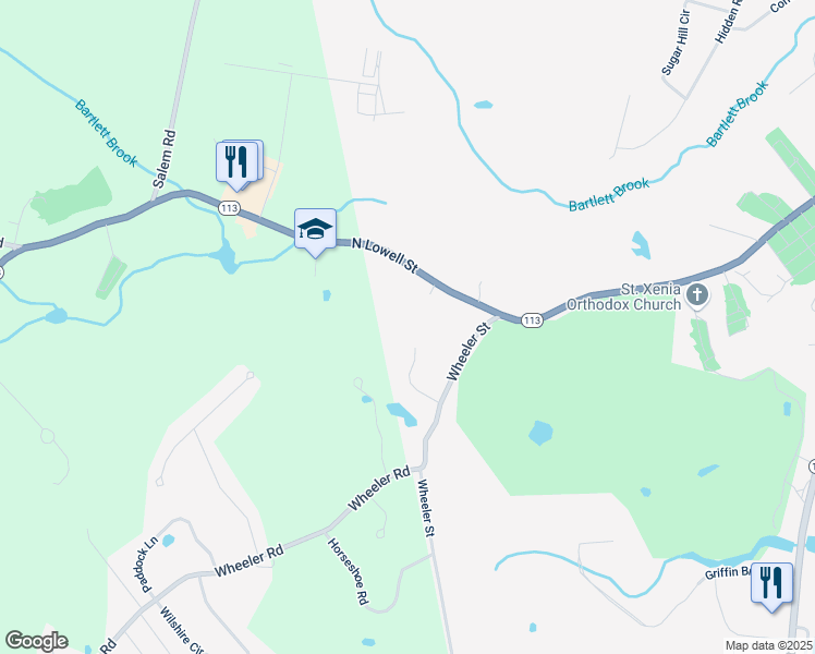map of restaurants, bars, coffee shops, grocery stores, and more near 4 Acorn Lane in Methuen