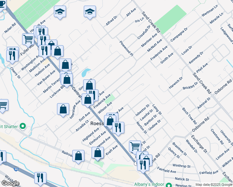 map of restaurants, bars, coffee shops, grocery stores, and more near 2 Lorini Court in Albany