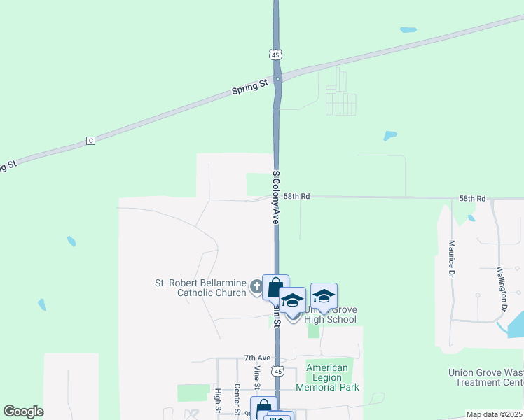 map of restaurants, bars, coffee shops, grocery stores, and more near 2700-3162 South Colony Avenue in Union Grove