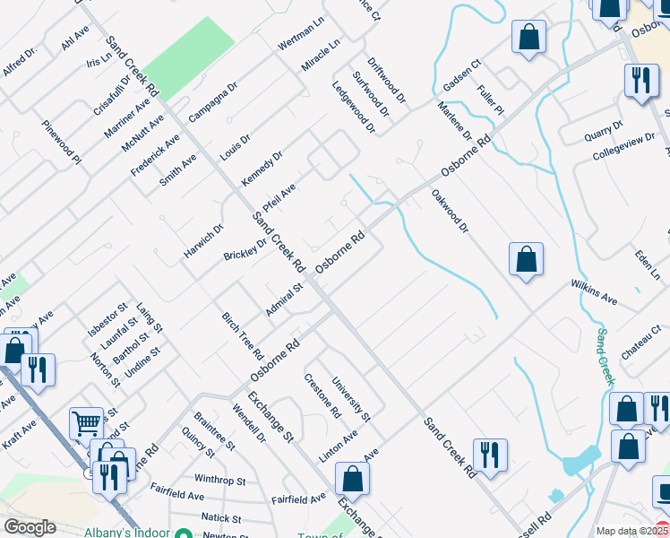 map of restaurants, bars, coffee shops, grocery stores, and more near 211 Sand Creek Road in Albany