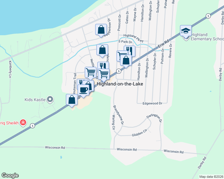 map of restaurants, bars, coffee shops, grocery stores, and more near 6936 Brandywine Drive in Derby