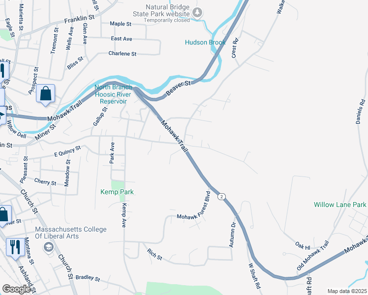 map of restaurants, bars, coffee shops, grocery stores, and more near 2 Davis Road in North Adams