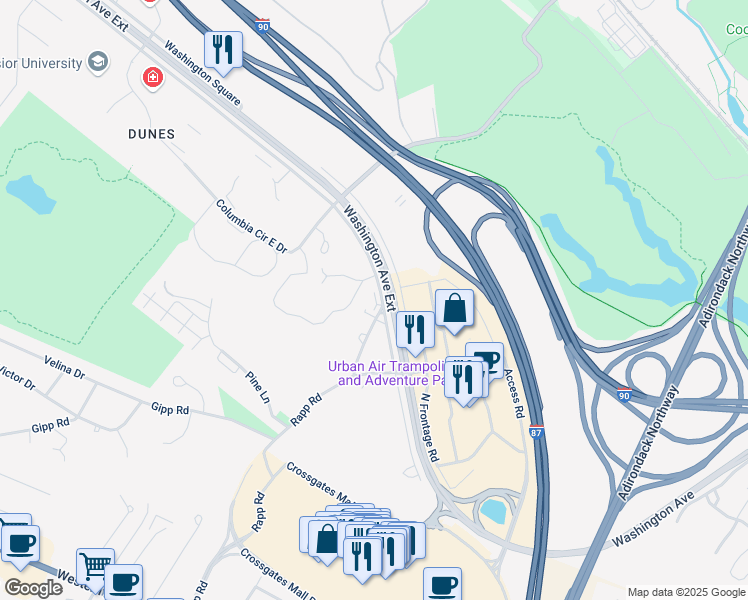 map of restaurants, bars, coffee shops, grocery stores, and more near 1 Rapp Road in Albany
