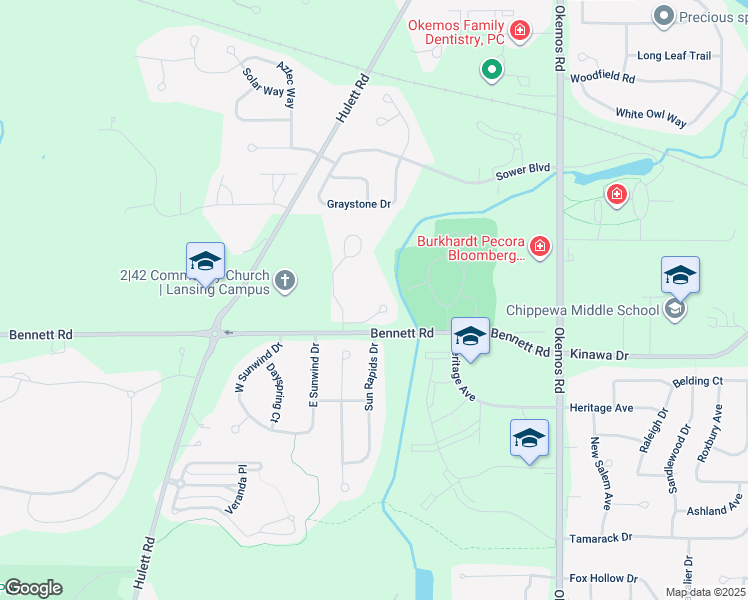 map of restaurants, bars, coffee shops, grocery stores, and more near 4048 Highland Terrace in Meridian charter Township