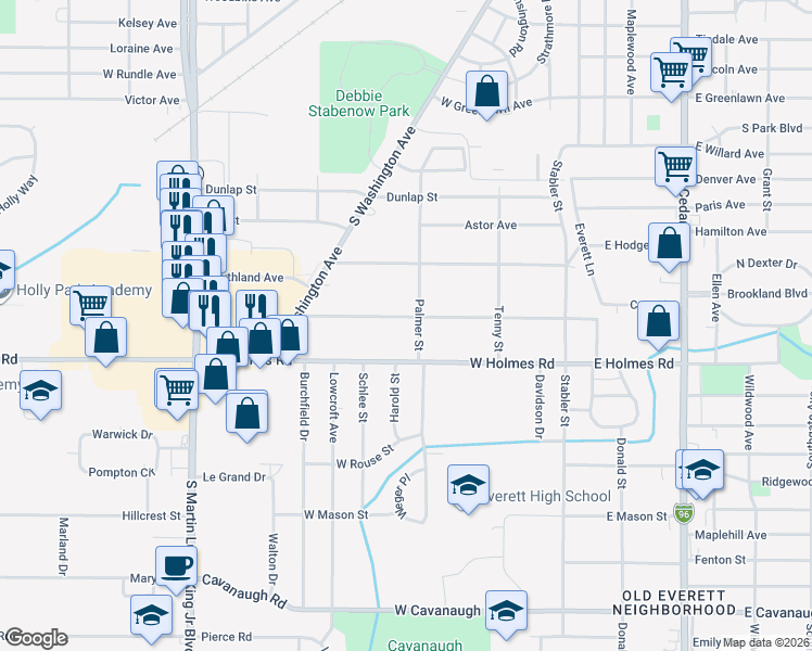 map of restaurants, bars, coffee shops, grocery stores, and more near 522 West Berry Avenue in Lansing