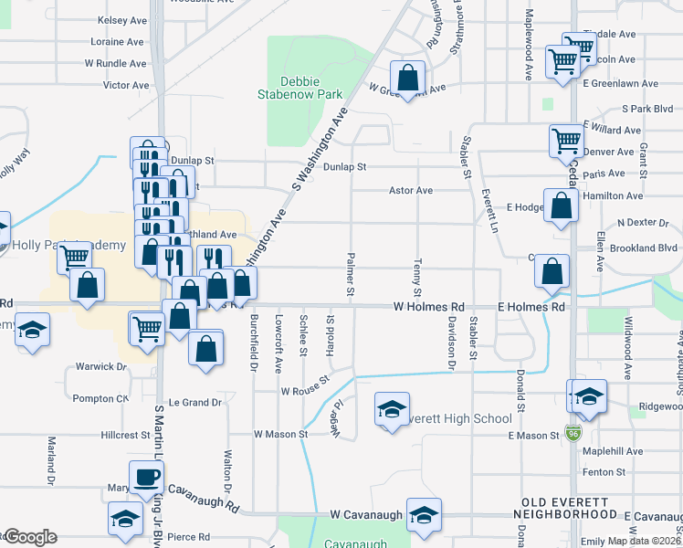 map of restaurants, bars, coffee shops, grocery stores, and more near 522 West Berry Avenue in Lansing