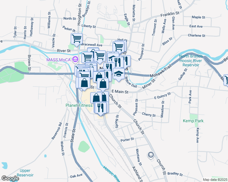 map of restaurants, bars, coffee shops, grocery stores, and more near 159 East Main Street in North Adams