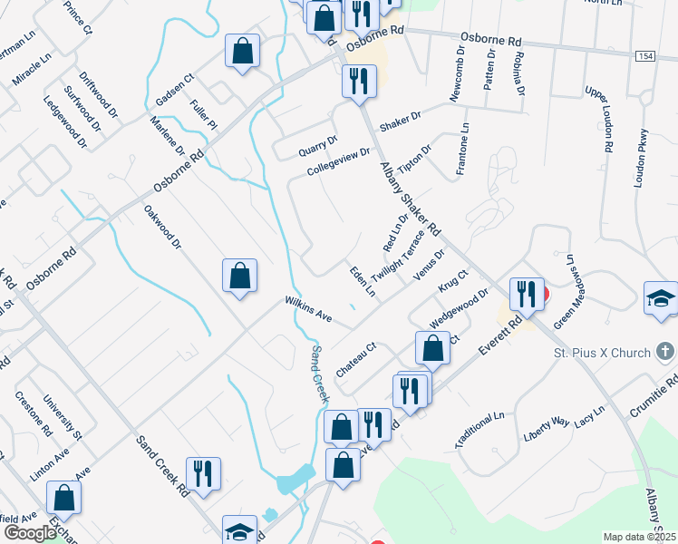 map of restaurants, bars, coffee shops, grocery stores, and more near 5 Colleen Drive in Albany