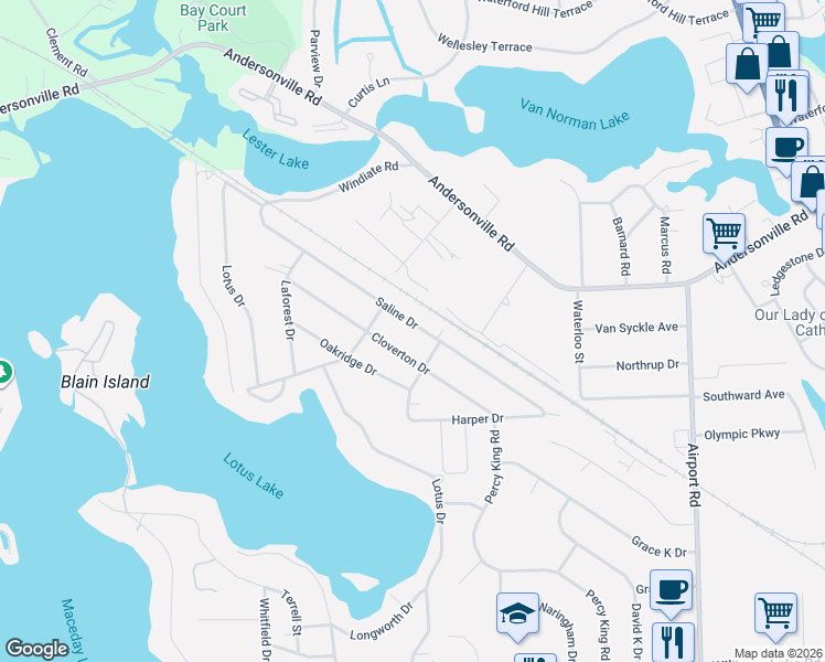 map of restaurants, bars, coffee shops, grocery stores, and more near 6559 Saline Drive in Waterford Township
