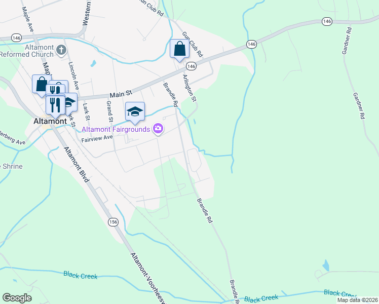 map of restaurants, bars, coffee shops, grocery stores, and more near 240 Brandle Road in Altamont