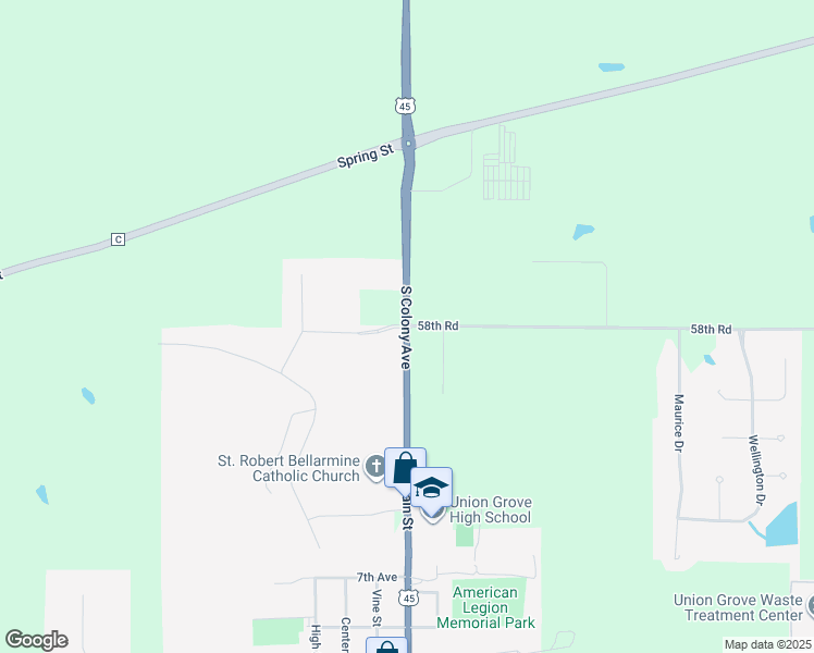 map of restaurants, bars, coffee shops, grocery stores, and more near 2700 South Colony Avenue in Union Grove