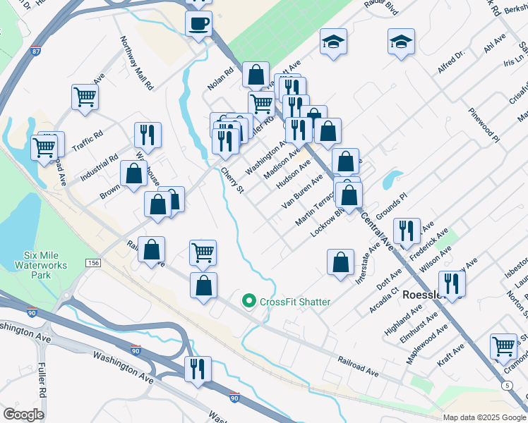 map of restaurants, bars, coffee shops, grocery stores, and more near 31 Cherry Street in Albany