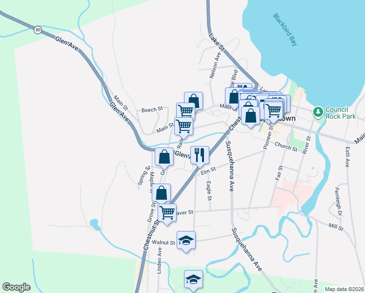 map of restaurants, bars, coffee shops, grocery stores, and more near 28 Railroad Avenue in Cooperstown
