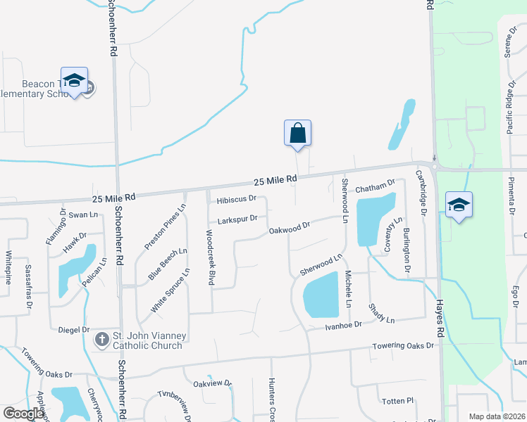 map of restaurants, bars, coffee shops, grocery stores, and more near 54836 Preston Drive in Macomb County