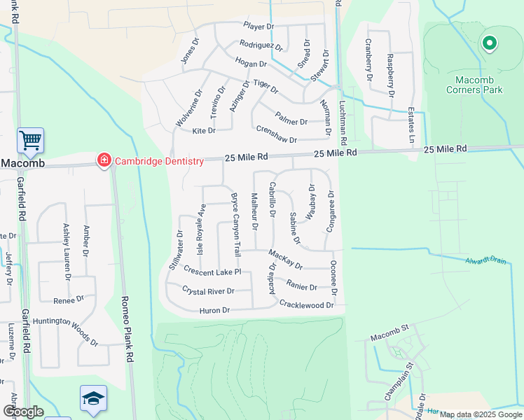 map of restaurants, bars, coffee shops, grocery stores, and more near 54789 Cabrillo Drive in Macomb