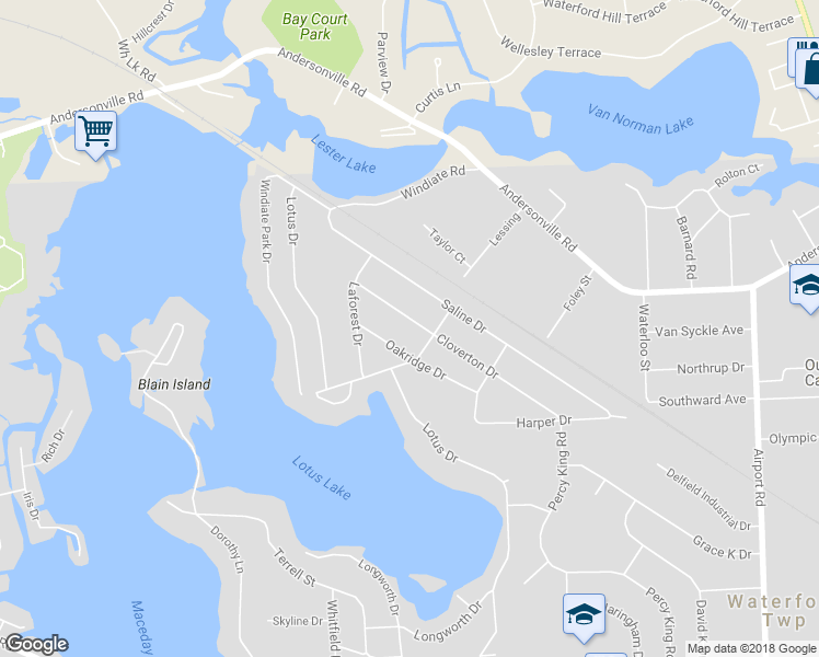 map of restaurants, bars, coffee shops, grocery stores, and more near 6665 Cloverton Drive in Waterford Township