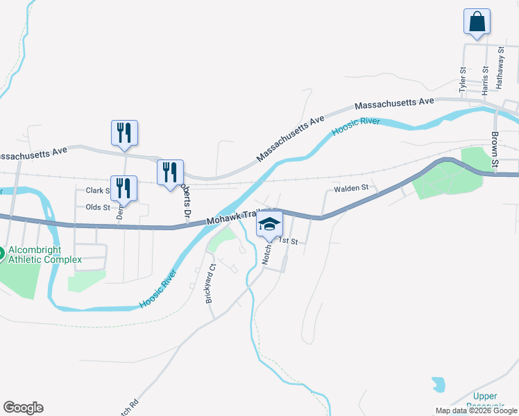 map of restaurants, bars, coffee shops, grocery stores, and more near 1-71 Mohawk Trail in North Adams