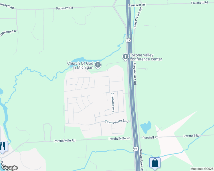 map of restaurants, bars, coffee shops, grocery stores, and more near Prince Boulevard in Fenton