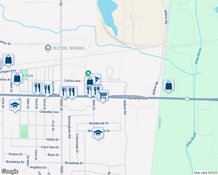 map of restaurants, bars, coffee shops, grocery stores, and more near 2761 West Pebble Circle in Sturtevant