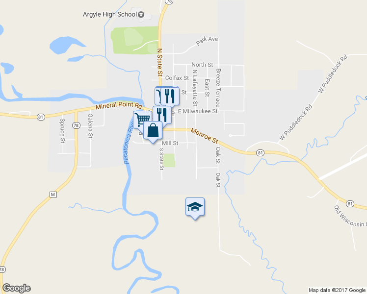 map of restaurants, bars, coffee shops, grocery stores, and more near 414 Mill Street in Argyle