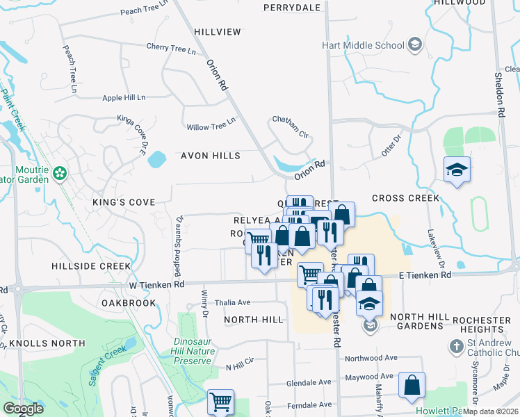 map of restaurants, bars, coffee shops, grocery stores, and more near 196 Ann Maria Drive in Rochester Hills