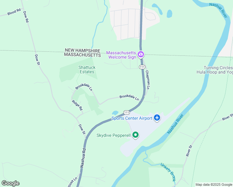 map of restaurants, bars, coffee shops, grocery stores, and more near 11 Brookdale Lane in Pepperell