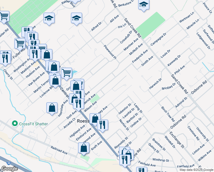 map of restaurants, bars, coffee shops, grocery stores, and more near 52 Frederick Avenue in Albany